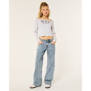 Hollister Low-Rise Baggy Jean W25 Short Medium Wash Wide Leg Denim Retro Y2K NEW